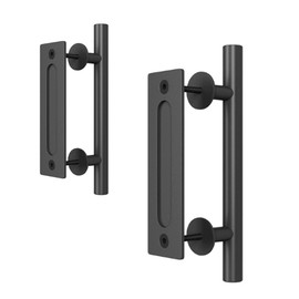YUANSHI Heavy Duty 12" Barn Door Handle Set, Large Rustic Two-Side Design, for Gates Garages Sheds Furniture, Solid Aluminum Material, Round, Black (2 Sets)