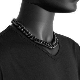 TIASRI Mens Black Plated Stainless Steel 17mm Strong Curb Cuban Link Miami Chain Necklace Choker(17mm 20inch)