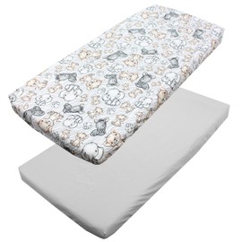 TupTam Baby Fitted Sheet for Baby Cot Bed Pack of 2, Colour: Safari/Grey, Size: 70 x 140 cm