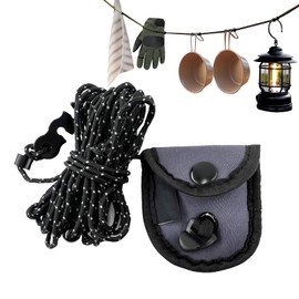 Retractable Washing Line Travel Washing Line Camping Clothesline - Reflective Double Lead, No Clothes Pegs Required, Perfect for Camping, Hiking, Motorhome, Tent (Black, 3 m, 25 g)