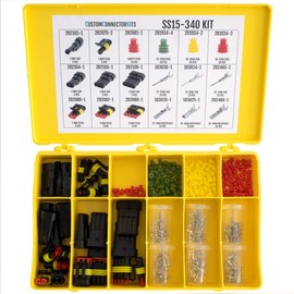 AMP Superseal 1.5 Connector Kit SS15-340: Sealed Weatherproof Automotive Electrical Connectors 14-22 AWG with 1 pin, 2 pin, 3 pin, and 4 Pin OEM 100% Genuine Assortment in 340 Piece Project Kit