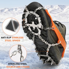 18 Spikes Traction Cleats Women Men Anti-slip Ice Snow Grips with Storage Pouch for Walking Hiking Fishing Mountaineering