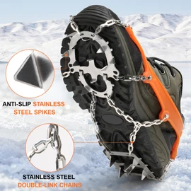 18 Spikes Traction Cleats Women Men Anti-slip Ice Snow Grips with Storage Pouch for Walking Hiking Fishing Mountaineering