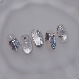Chrome Object Handmade Nail Tip Silver Nail - Almond Short / 크롬오브제 수제네일팁 실버네일 - 아몬드숏