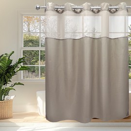 VIUOON No Hook Shower Curtain Set, Diamond Weave with Snap in Fabric Liner Hotel Grade Bath Shower Curtain See Through Top Window Waterproof & Washable 71W x 74H, Khaki
