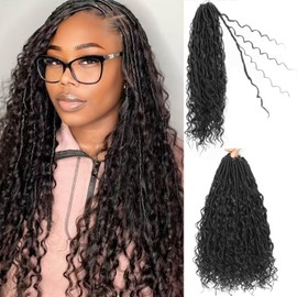 Boho Faux Locs Crochet Hair 24Inch 7Packs Goddess Locs Crochet Hair Pre Looped Boho Soft Locs Synthetic Braids Hair Extensions for Women (1B#, 24 Inch)