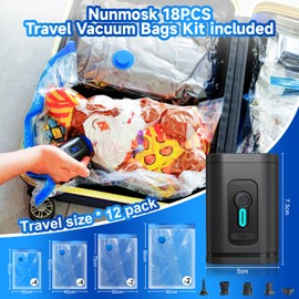Nunemosk 12 Pack Vacuum Storage Bags with Wireless Electric Air Pump, Reusable space saver vacuum storage bags for Clothes, Double Zip and Airtight Valve for Travel and Home