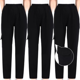 Blosssound Summer Men's Chef Pants Pack Classic 5 Pocket Chef Cargo Baggy Kitchen Pants with Elastic Waist(XL,3 Pack) Black