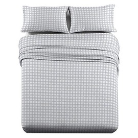 Royal Hotel Bedding Heavy Soft 100% Cotton Flannel Sheets, 4pc Bed Sheet Set, Deep Pocket, Thick, Heavy and Ultra Soft Cotton Flannel, Gray Checkered, Queen