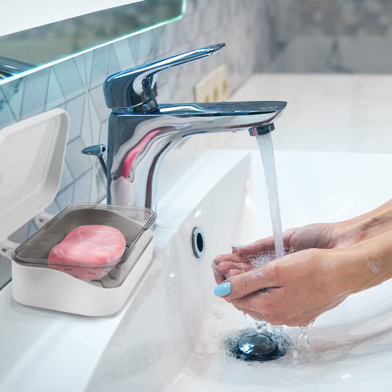 DOERDO Soap Box with Removable Drainer and Lid, Portable Soap