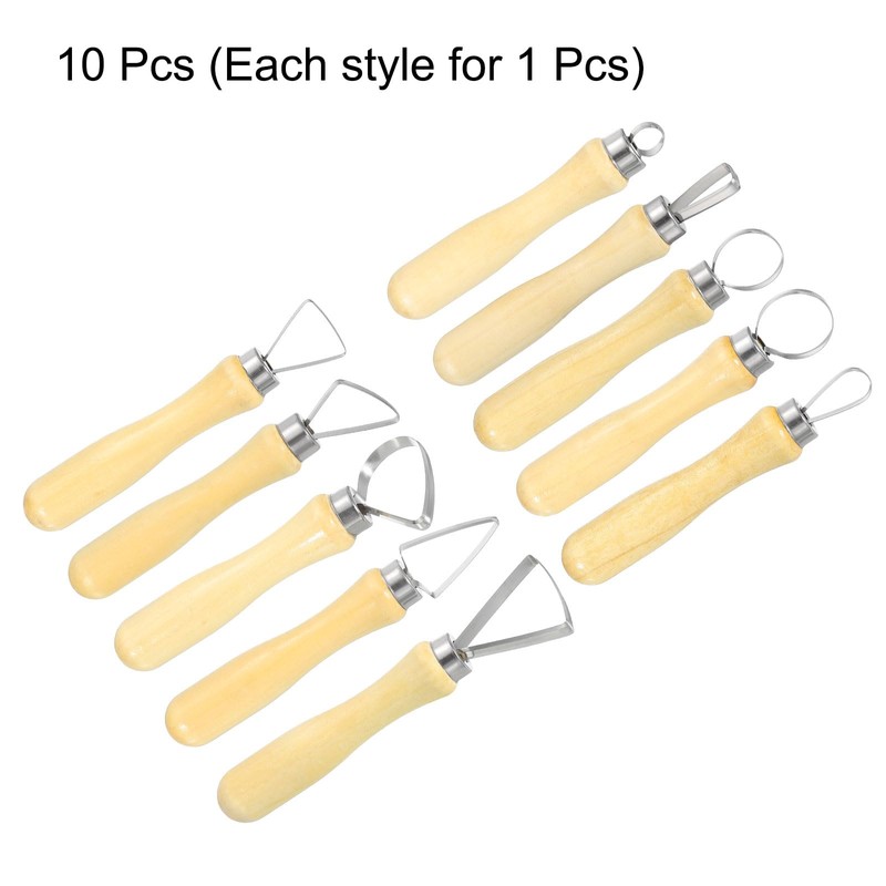 HARFINGTON 10pcs Clay Sculpting Tools Wooden Handle Stainless Steel Head