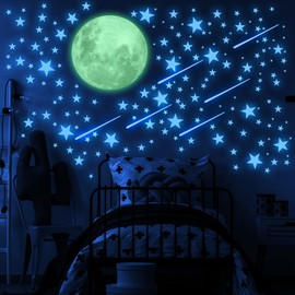 liderstar Glow in The Dark Stars and Moon for Ceiling, Luminous Stars and Moon Wall Decal, Wall Decor, Sticky Fluorescence Stars, Gift for boy and Girl Perfect for Kids Nursery Bedroom Living Room (Blue)