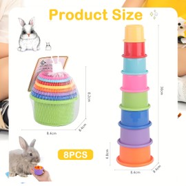 8 Pcs Rabbit Stacking Cups, Stacking Cups For Rabbits-Bunny Toys for Hiding Food and Playtime Fun, Bpa Free Stacking Cups Baby Multi Purpose Stacking Toys, Multicolor and Various Sizes
