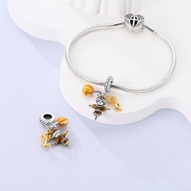 Hapour 925 Sterling Silver Charm for Bracelet Necklace, Fall Charm Scarecrow Dangle Pumpkins Sunflower Bead fit EU Bracelets DIY Bracelet Charms Jewelry for Women