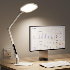 LitONES LED Desk Lamp for Home Office, 15W Desk Light with CRI >95, Memory & Timer Function, 1200LM Dimmable Computer Light for Video Calls, Conference, Reading, Study (White)