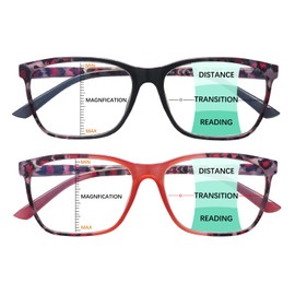 COJWIS Progressive Multifocus Reading Glasses Blue Light Blocking for Women Men Spring Hinge Computer Readers (2Color-1, 1.75)