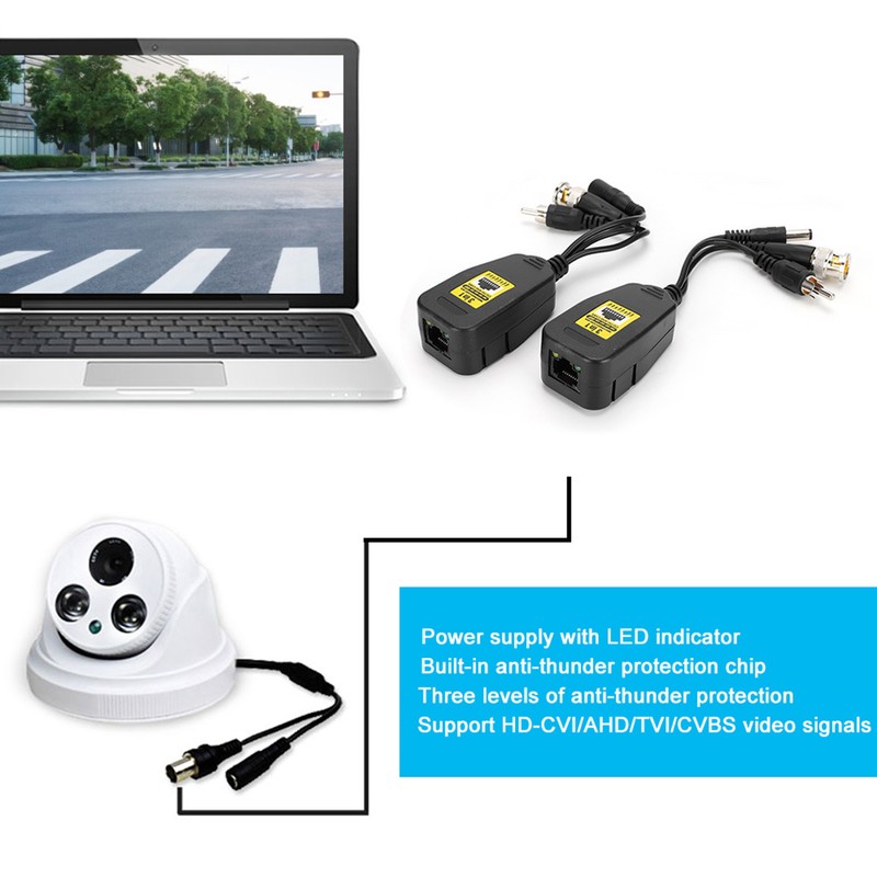 2Pair 3 In-1 PowerVideoAudio Balun Connector Transmitter 8MP CVi AHd