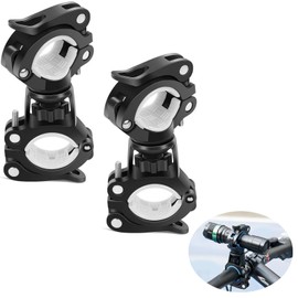 Bicycle Light Holder, Set of 2, Flashlight Holder, 360 Degree Rotation, Diameter 0.7 - 1.5 inches (1.8 - 3.8 cm), Fixed Bracket, Adjustable Size, Bike Headlight Bracket, For Round Flashlights, Clamp Holder, Easy to Operate
