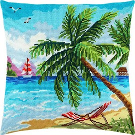 Seychelles. Needlepoint Kit. Throw Pillow 16×16 Inches. Printed Tapestry Canvas, European Quality