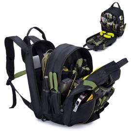 BAGZY Tool Bag Backpack for Men Tool Backpack Heavy Duty with Laptop Compartment Waterproof Electrician Backpacks With USB Port for Repairman Industrial & Construction Work Storage Organization Green