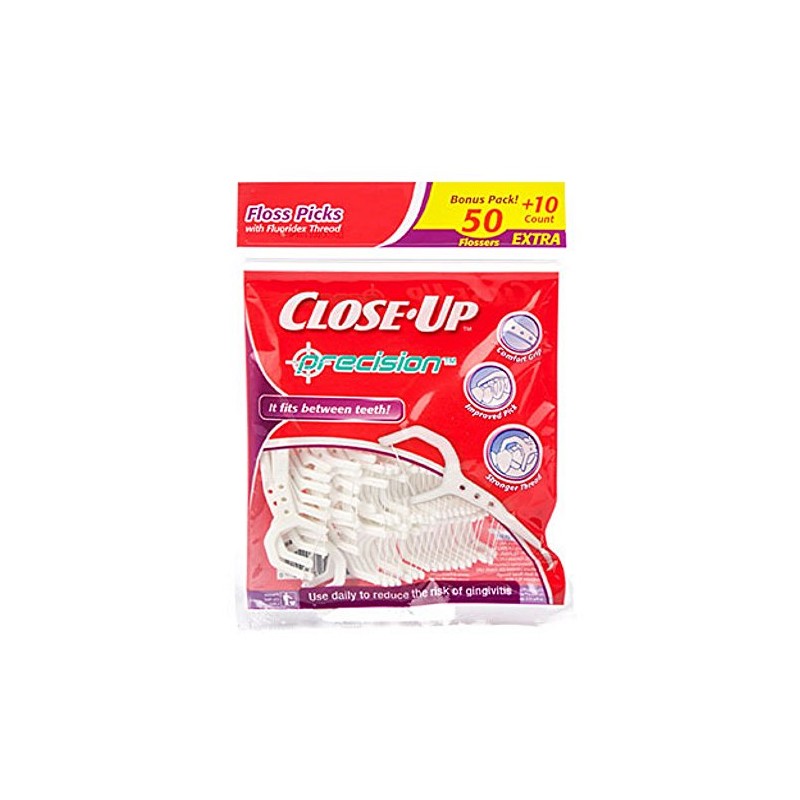 Close-Up Precision Floss Picks w/ Flouridex Thread, 60 Count, Pack