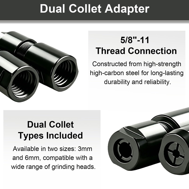 Angle Grinder to Die Grinder Adapter, 5/8"-11 Thread, 1/4" &