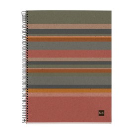 Miquelrius - 100% Recycled Notebook 4 Colour Strips A4 120 5x5mm Grid Sheets 80g Paper 4 Holes Recycled Card Cover Eco Stripe Design