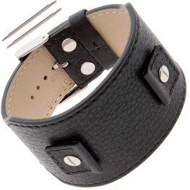 Gilden Softly Textured Calfskin Leather Cuff Watch Band Bracelet FC52 (Fits Watch lugs 18-24 mm, Black)