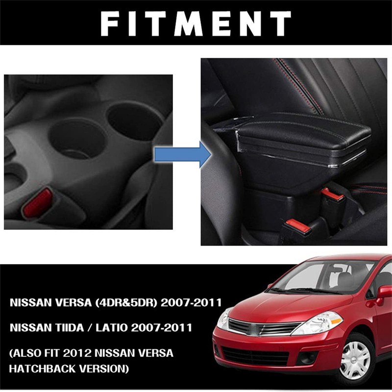 RULLINE Car Armrest Console Storage Box Rotatable Black Leather Center