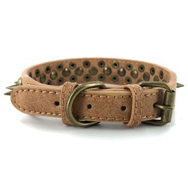 Spiked Studded Dog Collar-Bronze Pointed Stud Anti-Bite Collar (Brown,S)