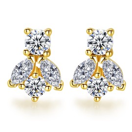 Bee Earrings with Cubic Zirconia - 14k Yellow Gold Plated Stud Earrings for Women Girls, Silver