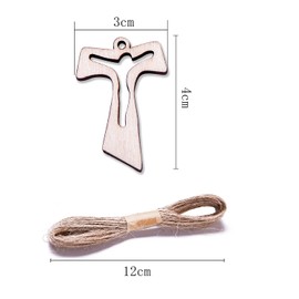 MKISHINE Pack of 55 Wooden Cross Communion Pendants + 10 m Roll Jute Decorative Wooden Tags for First Communion Favours Bags Place Cards