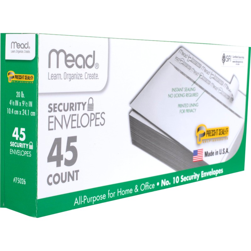 Mead #10 Security Business Envelopes Letter Size 4-1/8" x 9-1/2"