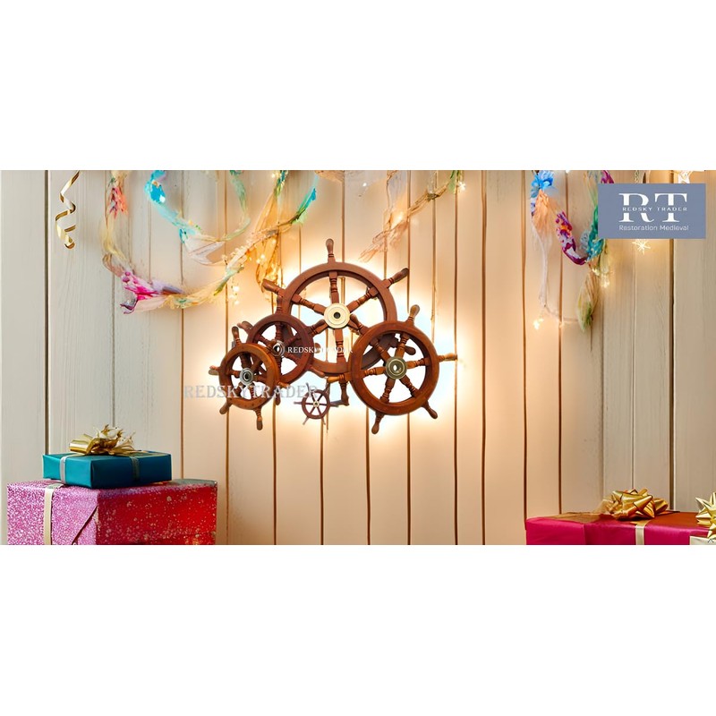 REDSKY TRADER Nautical Wooden Ship Wheel | Sailor's Ships Wheel