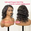 Human Hair Bob Wig Salt and Pepper Glueless Lace Frontal
