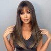 HAIRCUBE Brown Wig with Bangs Long Straight Wigs for Women