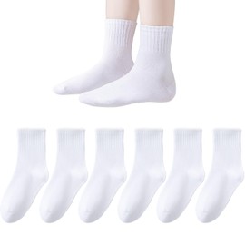 Kids Seamless Socks Boys Girls Cotton Athletic Socks 11-15 Years School Ankle Socks with Retro Stripes White 6 Pack