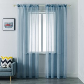 DUALIFE Dusty Blue Sheer Curtains 108 Inches Long,Faux Linen Semi Sheer Curtain Drapes for Living Room Bedroom Nursery Kitchen Bathroom Privacy Voile Window Treatment Panels,52 x 108 Inches,Set of 2