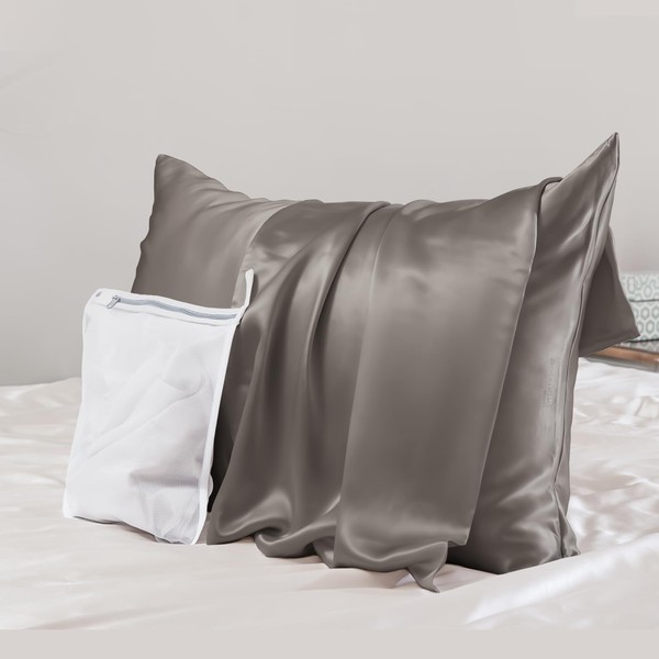 PROMEED Grey Silk Pillowcase King Size - Both Sides 23