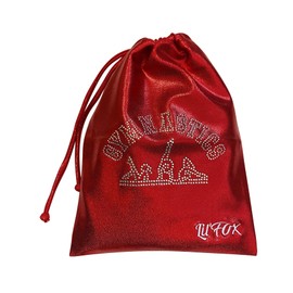 LIL'FOX 8" x 10" Drawstring Girls Grip Bag for Gymnastics 26cm x 20cm - Storage Bag Gym Pouch Lightweight Drawstring Bags for Personal Equipment - Shiny Foil with Rhinestones