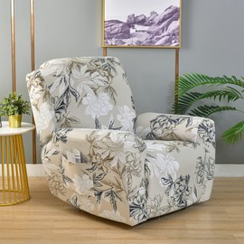 EBETA Armchair Covers, Armchair Throws, Complete Chair Protector, 4-Piece Elastic Protective Cover, Relaxing Chair Covers, Stretch Recliner Chair Cover with Pockets (Flower)