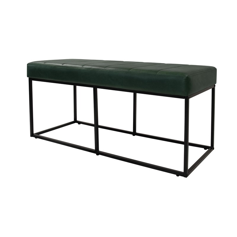 HomePop Theodore Decorative Bench with Metal Base, Deep Forest Green