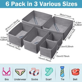 Potchen 24 Set Clothes Dresser Drawer Organizers, Nursery Closet Clothing Wardrobe Organizers Storage Dividers, Foldable Cloth Box Fabric Container Basket Bin for Bras Socks Underwear(Dark Gray)