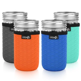 Cosmos 4 Pcs Neoprene Mason Jar Sleeve Cover for Regular Mouth Jar, Insulated Glass Jars Cover Canning Sleeves Glass Container Protector Holder for Home Kitchen Storage (For 12 OZ Jar)