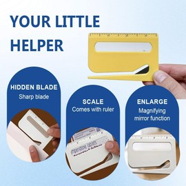 2025 Upgrade Letter Opener Envelope Slitter with Hidden Blade, Magnifying & Scale –Mail Cutting Tool,Package Opener, Wrapping Paper Cutter for Office & Home (H-White+Red+Green)