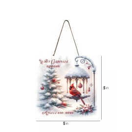 Twisted R Design Red Cardinal Christmas Wishes Christmas Ornament, Tier Tray Sign, Wood Mini Sign