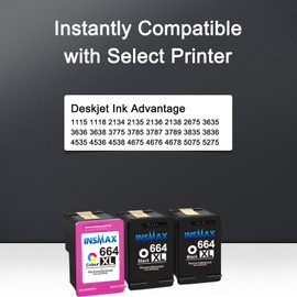 INSMAX 664XL Ink Cartridge Value Pack Compatible for HP 664 Ink Cartridges Black and Color 664XL Ink Works with DeskJet Ink Advantage 2135 1115 2675 3635 3775 Ink (2 Black, 1 Color)