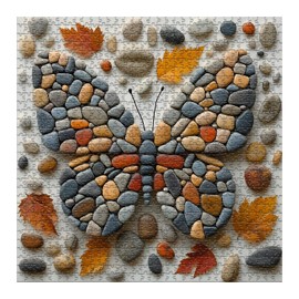Butterfly Puzzles for Adults 1000 Pieces, Mosaic Stone Art Colorful Wings Jigsaw Puzzle, Butterfly Nature Aesthetic Puzzle Fall Leaves Pebble, Challenge for Adults