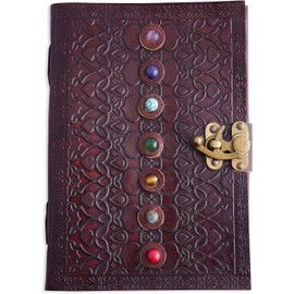 AUNERCART Leather Journal Seven Chakra Medieval Stone Unlined Note Book Office Diary College Poetry Rustic Vintage Day to Day Calendar 200 Pages Size 10x7 Inches
