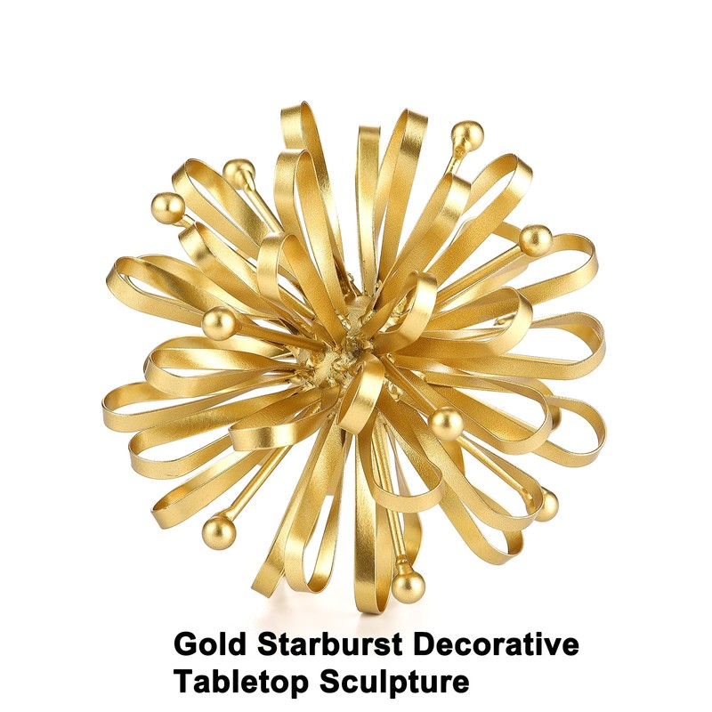 Retrome 6.7" Decorative Metal Starburst Tabletop Shelf Sculpture Accent, Gold